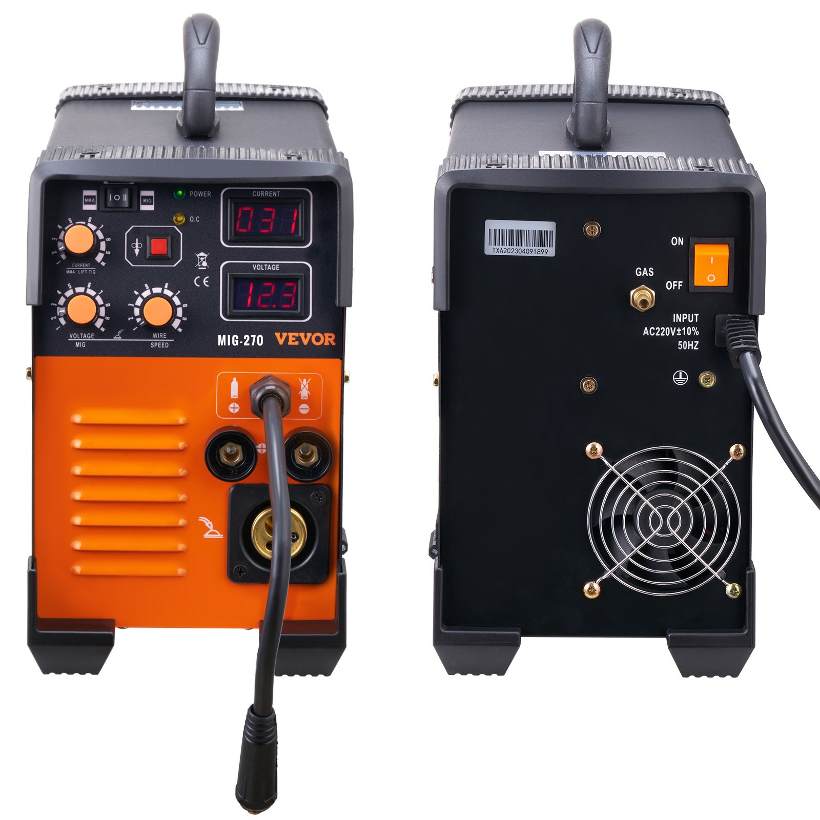 VEVOR MIG Welder, 3 in 1 Welder Welding Machine, 270 Amp MIG Lift TIG Arc Welder Lift TIG Welder Lift ARC Welder Digital Display Combo Welding Machine MMA Stick IGBT DC Inverter Welder