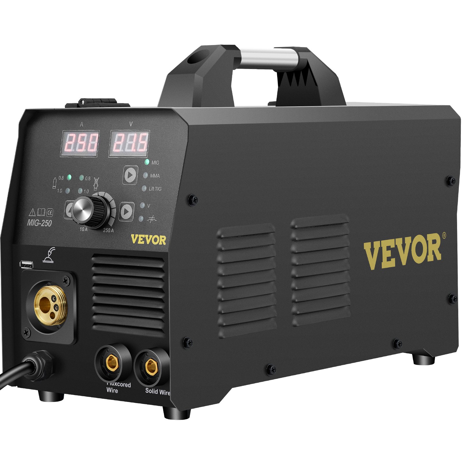 VEVOR 250Amp MIG Welder, Welding Machine 3 in 1, 220V Flux Core/Gas/Solid Wire Welding Machine w/IGBT Inverter & Torch, Digital MIG/Lift TIG/Stick Multiprocess Welder