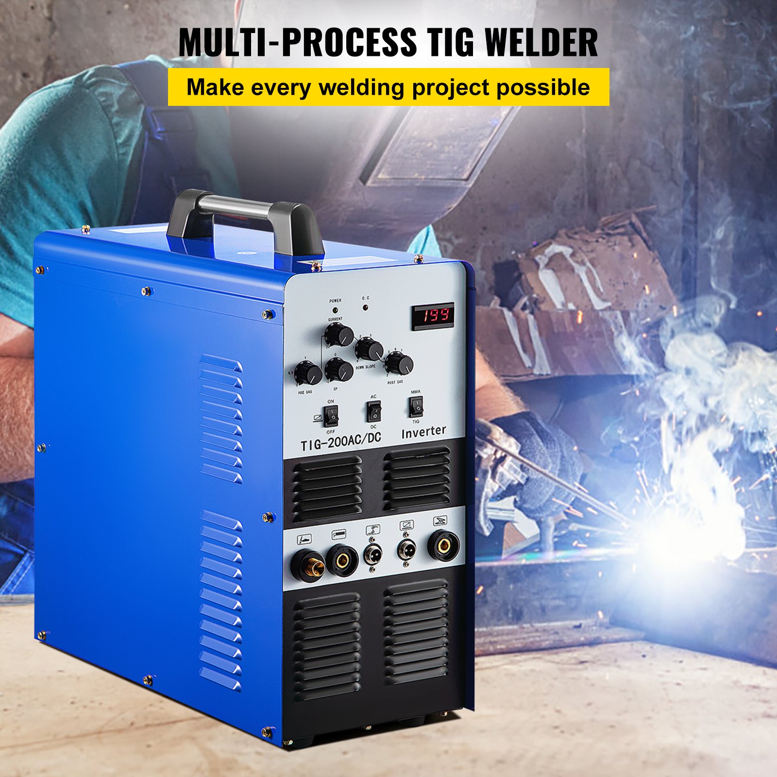 VEVOR TIG-200 AC/DC Aluminium Welder 200A IGBT Inverter Welding Machine Inverter ARC MMA Welding Machine 200A with Foot Pedal