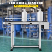 VEVOR PVC Belt Conveyor 150 cm Length, Electric PVC Conveyor 20 cm Width, Adjustable Automatic Speed, Conveyor Machine with Double Guardrail, in Stainless Steel, Industrial Transport Equipment