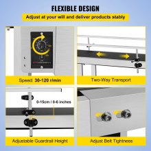 VEVOR PVC Belt Conveyor 150 cm Length, Electric PVC Conveyor 20 cm Width, Adjustable Automatic Speed, Conveyor Machine with Double Guardrail, in Stainless Steel, Industrial Transport Equipment