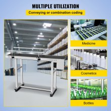 VEVOR PVC Belt Conveyor 150 cm Length, Electric PVC Conveyor 20 cm Width, Adjustable Automatic Speed, Conveyor Machine with Double Guardrail, in Stainless Steel, Industrial Transport Equipment