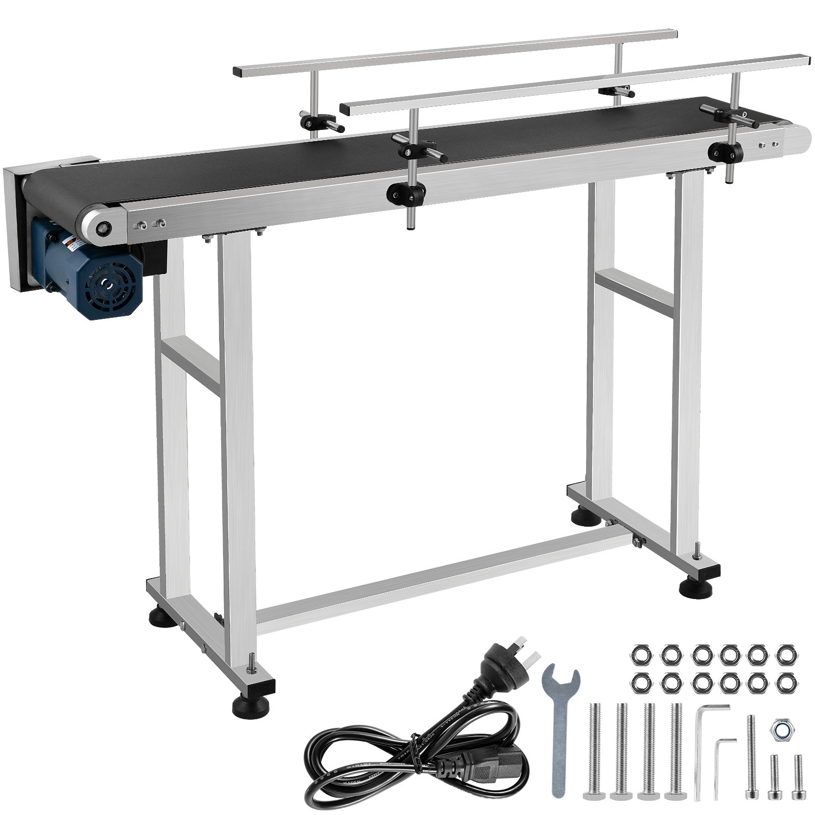 Sweiko PVC Belt Conveyor 150 cm Length, Electric PVC Conveyor 20 cm Width, Adjustable Automatic Speed, Conveyor Machine with Double Guardrail, in Stainless Steel, Industrial Transport Equipment Sweiko PVC Belt Conveyor 150 cm Length, Electric PVC Conveyor 20 cm Width, Adjustable Automatic Speed, Conveyor Machine with Double Guardrail, in Stainless Steel, Industrial Transport Equipment