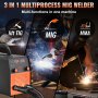 VEVOR 145amp mig welder showcasing multiprocess capabilities: lift tig, mig, and mma welding functions.