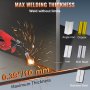 VEVOR 145amp mig welder showing maximum welding thickness of 10mm on various metals including iron and steel.