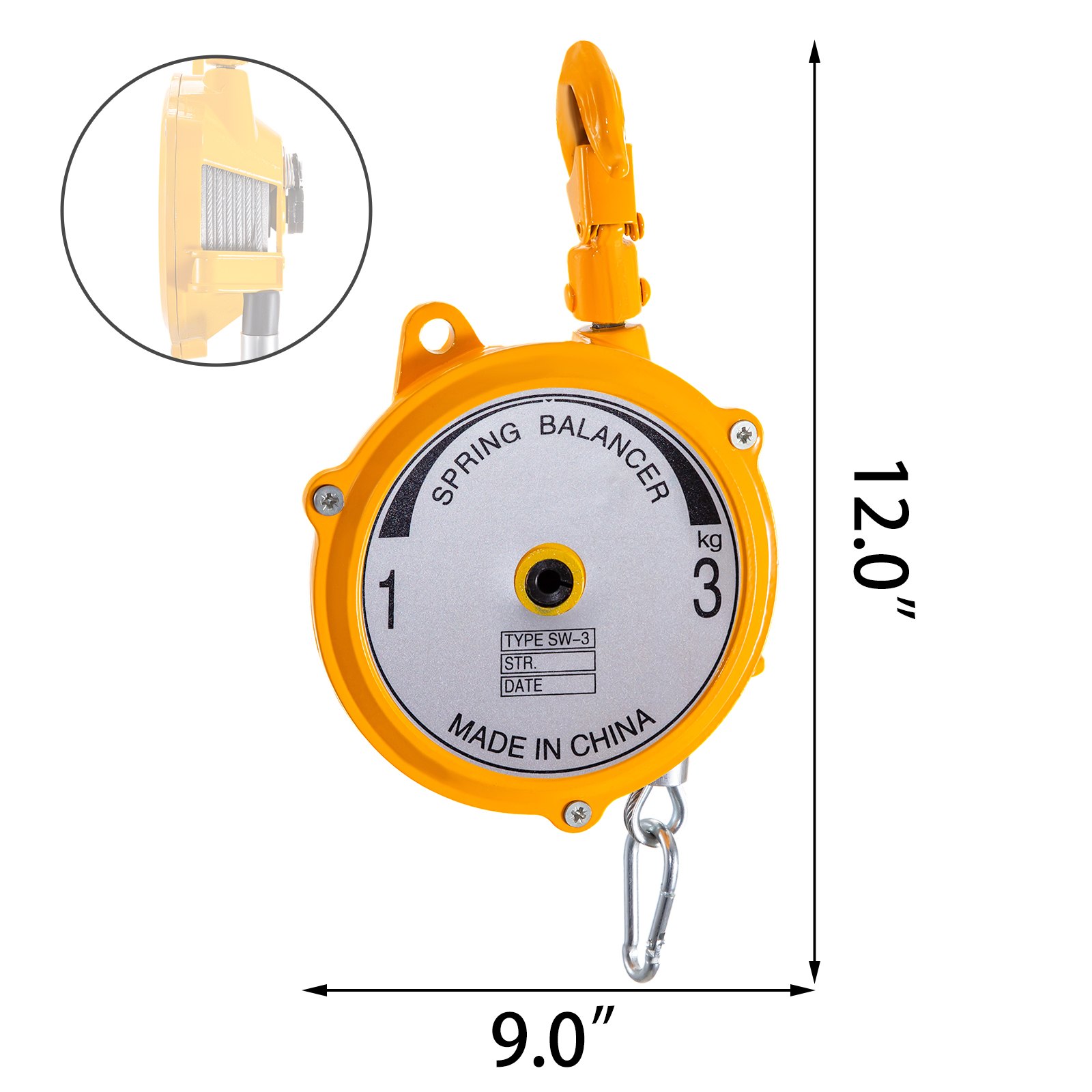 VEVOR Spring Balancer 2-7lbs(1-3kg) Retractable Tool Holder 1.5m Length Tool Balancer with Hook and Wire Rope Adjustable Balancer Retractor Hanging Holding Equipment in Yellow