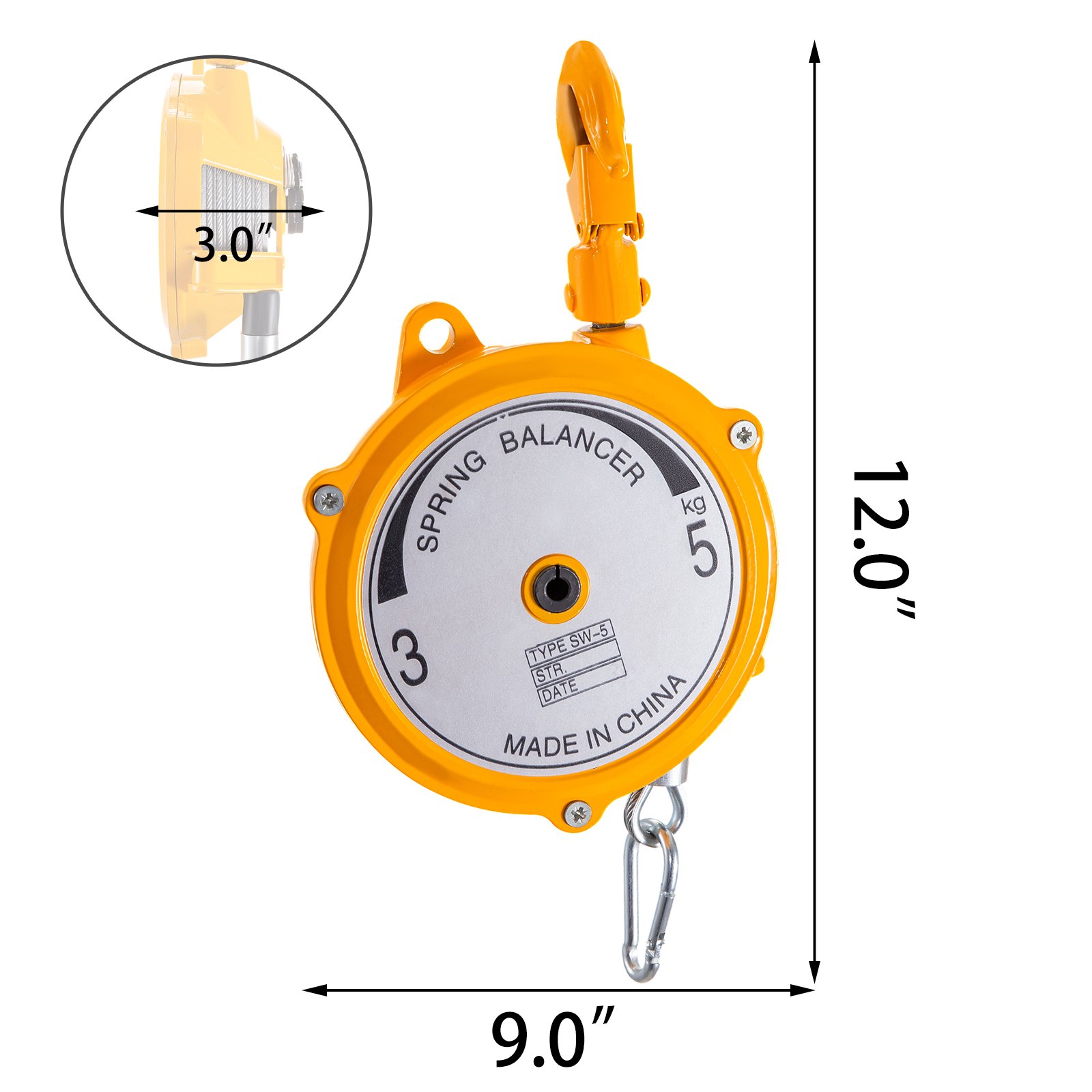 VEVOR Spring Balancer 7-11lbs(3-5kg) Retractable Tool Holder 1.5m Length Tool Balancer with Hook and Wire Rope Adjustable Balancer Retractor Hanging Holding Equipment in Yellow
