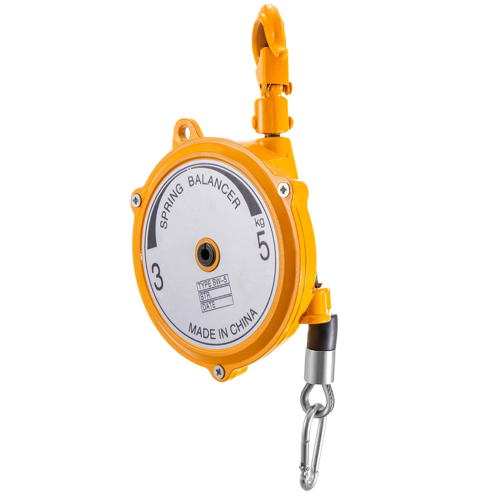 VEVOR Spring Balancer 7-11lbs(3-5kg) Retractable Tool Holder 1.5m Length Tool Balancer with Hook and Wire Rope Adjustable Balancer Retractor Hanging Holding Equipment in Yellow