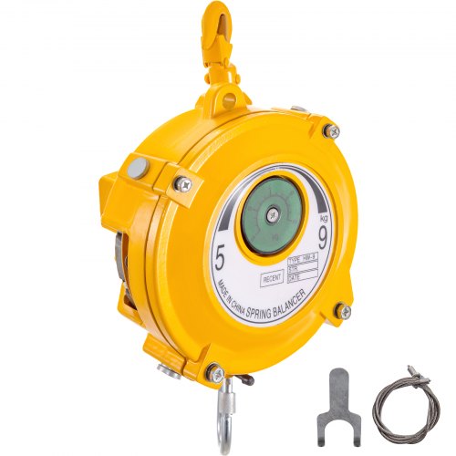 VEVOR Balanceador de resorte 11-19 lbs (5-9 kg) Portaherramientas retráctil Equilibrador de herramientas de 1,5 m de longitud con gancho y cuerda de alambre Retractor de balanceador ajustable Equipo de sujeción para colgar en amarillo