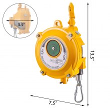 VEVOR Spring Balancer 11-19lbs(5-9kg) Retractable Tool Holder 1.5m Length Tool Balancer with Hook and Wire Rope Adjustable Balancer Retractor Hanging Holding Equipment in Yellow