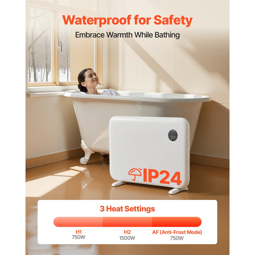 Calefactor de convección VEVOR, calefactor eléctrico de 1500 W con control remoto y táctil, diseño portátil para montaje en pared o soporte, con protección antivuelco y contra sobrecalentamiento para el hogar y la oficina, color blanco