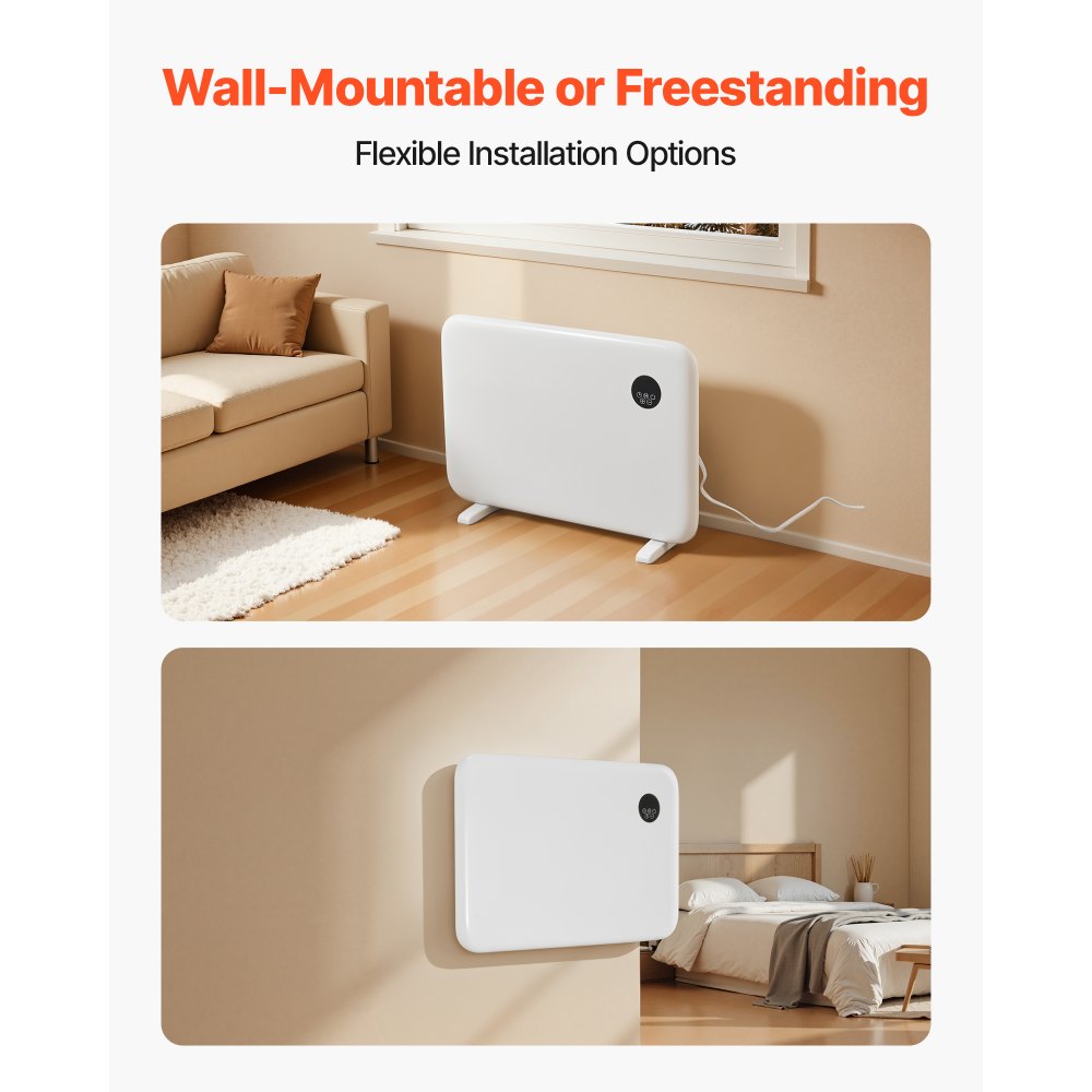 Calefactor de convección VEVOR, calefactor eléctrico de 1500 W con control remoto y táctil, diseño portátil para montaje en pared o soporte, con protección antivuelco y contra sobrecalentamiento para el hogar y la oficina, color blanco