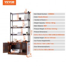 VEVOR Cat Litter Box Enclosure Wooden Litter Box Furniture Hidden with 4 Shelves