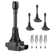 VEVOR Ignition Coil Pack and Spark Plugs, Set of 4, Compatible with Nissan Altima Versa Sentra Cube Rogue NV200 2.5L 2.0L 1.8L 1.6L L4, Replacement for 22448ED000 22448JA00A 22448JA00C 22448-JA00A