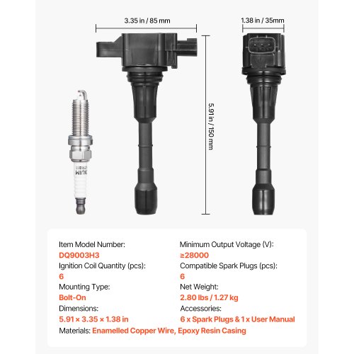 6 Ignition Coils & 6 Iridium Spark Plugs Kit For Nissan Maxima Infiniti 3.5L V6 (UF550)