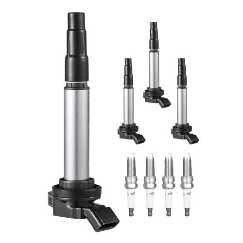 VEVOR Ignition Coil Pack and Spark Plugs, Set of 4, Compatible with Toyota Corolla Matrix Prius Prius V Scion IM xD Pontiac Vibe Lexus CT200h 1.8L L4, Replacement for UF596 UF-619 90919-02252 C1714