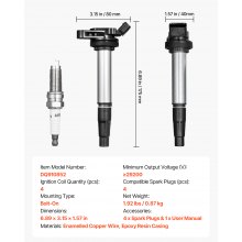 VEVOR Ignition Coil Pack and Spark Plugs, Set of 4, Compatible with Toyota Corolla Matrix Prius Prius V Scion IM xD Pontiac Vibe Lexus CT200h 1.8L L4, Replacement for UF596 UF-619 90919-02252 C1714