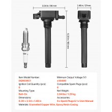 VEVOR Ignition Coil Pack and Spark Plugs, Set of 6, Compatible with Dodge Grand Caravan Charger Durango Journey Avenger Challenger Jeep Cherokee Grand Cherokee Compass Chrysler Ram ProMaster 3.6L V6