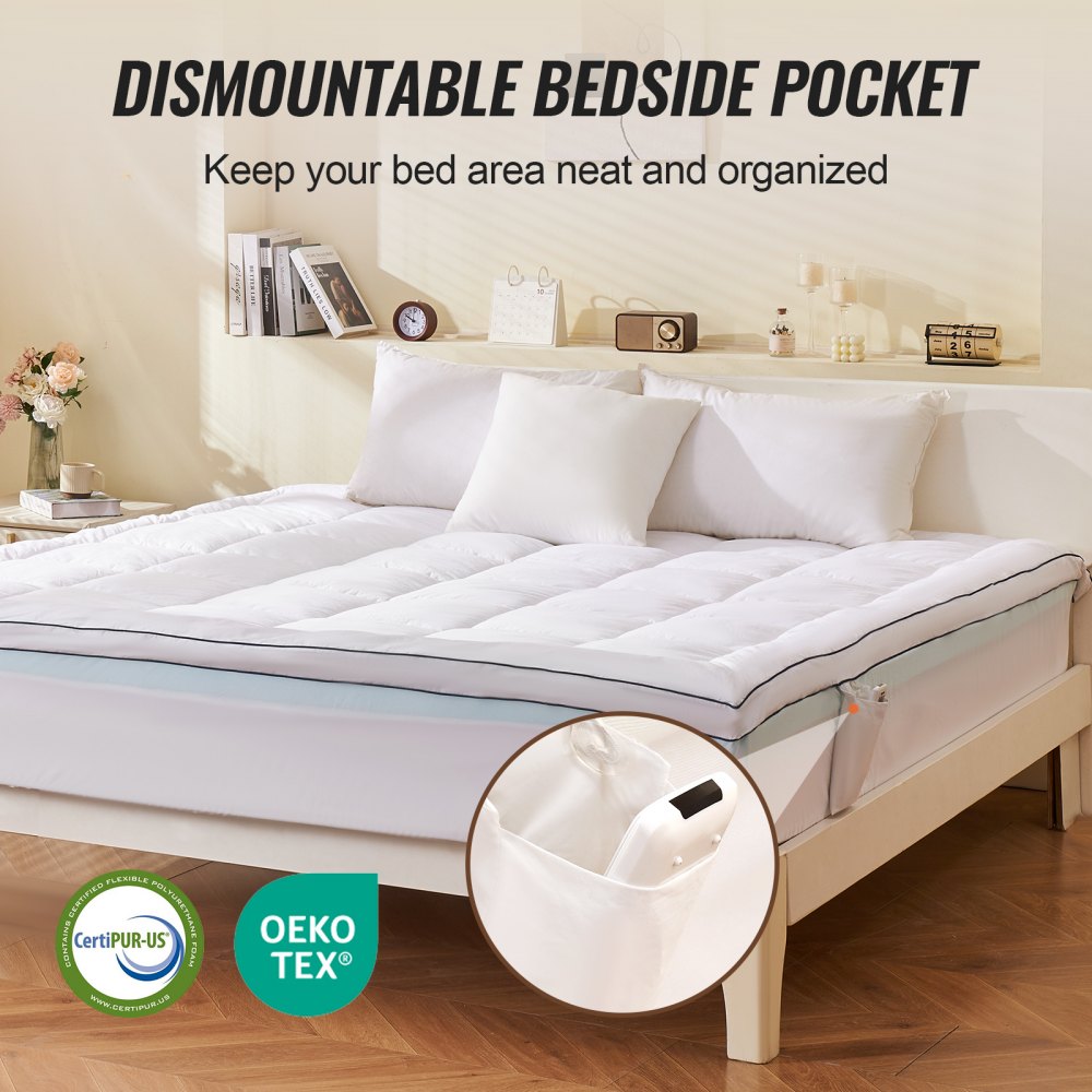 VEVOR Mattress Topper Premium Memory Foam Fiber Fill King 1930x2032x101.6 mm Thickness