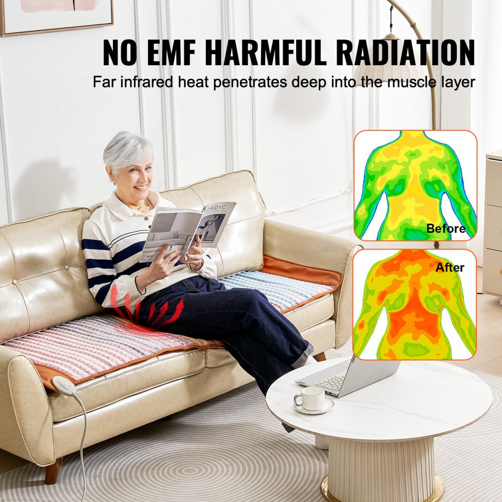 VEVOR Far Infrared Heating Pad, 5 Natural Crystal Gemstones Mat, Full-Body Amethyst Heating Pad with Negative Ions, 103-159℉ Heating, 0-12 Hours Timer for Back Waist Leg Pain Relief (67 x 27-inch)