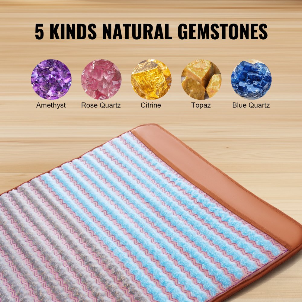 VEVOR Far Infrared Heating Pad, 5 Natural Crystal Gemstones Mat, Full-Body Amethyst Heating Pad with Negative Ions, 103-159℉ Heating, 0-12 Hours Timer for Back Waist Leg Pain Relief (67 x 27-inch)