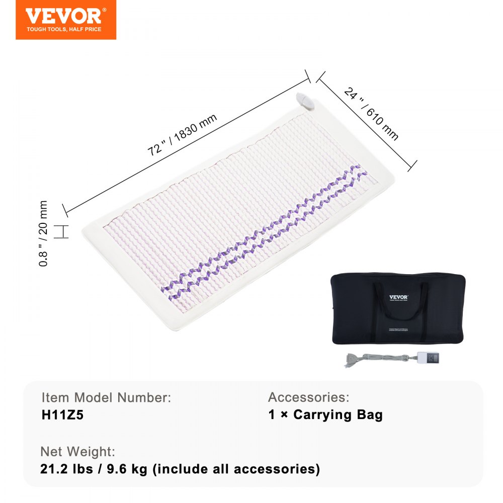 Almohadilla térmica de infrarrojo lejano VEVOR, esterilla térmica de amatista con iones negativos, 40-70 °C, esterilla terapéutica con piedras preciosas calientes y temporizador de 0 a 12 horas para aliviar el dolor corporal (183 x 61 cm)