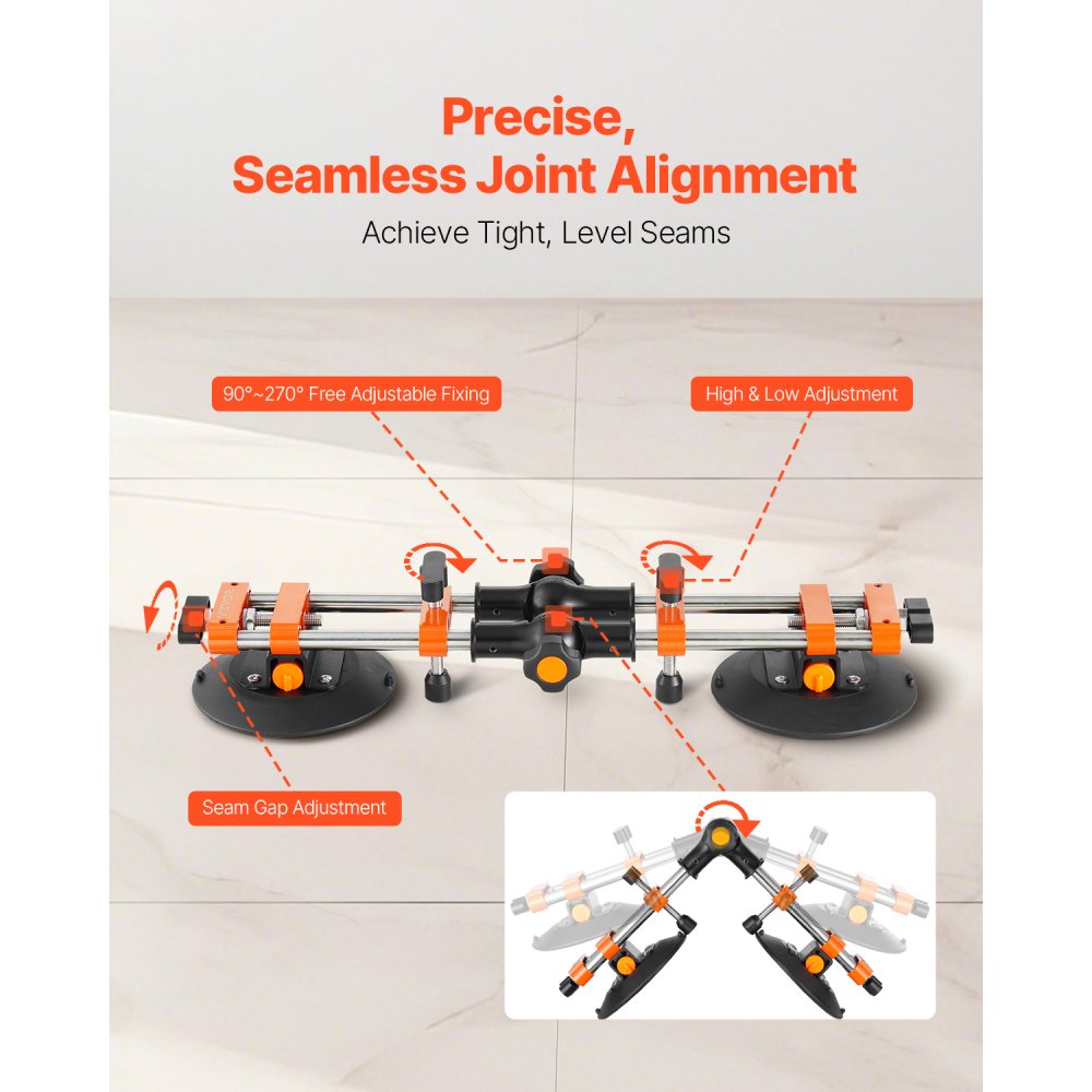 VEVOR Seamless Seam Setter, 2 Packs Granite Seam Setter with 6 in Vacuum Suction Cups, Seam Joiner for Seam Joining & Leveling, 90°-120° Adjustable, Countertop Installation Tool for Tile Marble Slab
