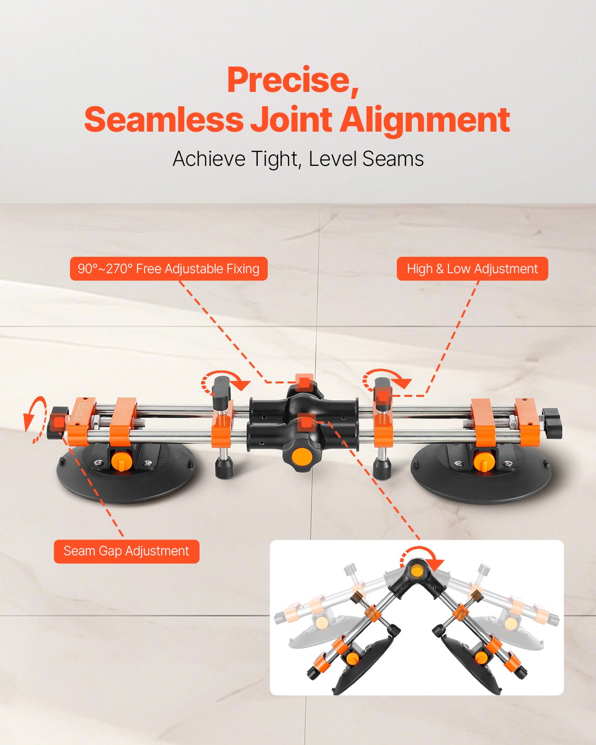 VEVOR Seamless Seam Setter, 2 Packs Granite Seam Setter with 6 in Vacuum Suction Cups, Seam Joiner for Seam Joining & Leveling, 90°-120° Adjustable, Countertop Installation Tool for Tile Marble Slab