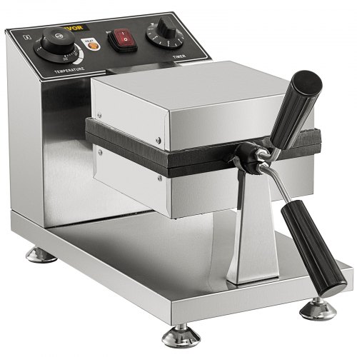 VEVOR Commercial Bubble Waffle Maker, 8" Square Mould, 1200W Egg Bubble Puff Iron w/ 360°Rotatable 2 Pans & Bent Handles, Stainless Steel Baker w/ Non-Stick Teflon Coating, 50-300℃/122-572℉ Adjustable
