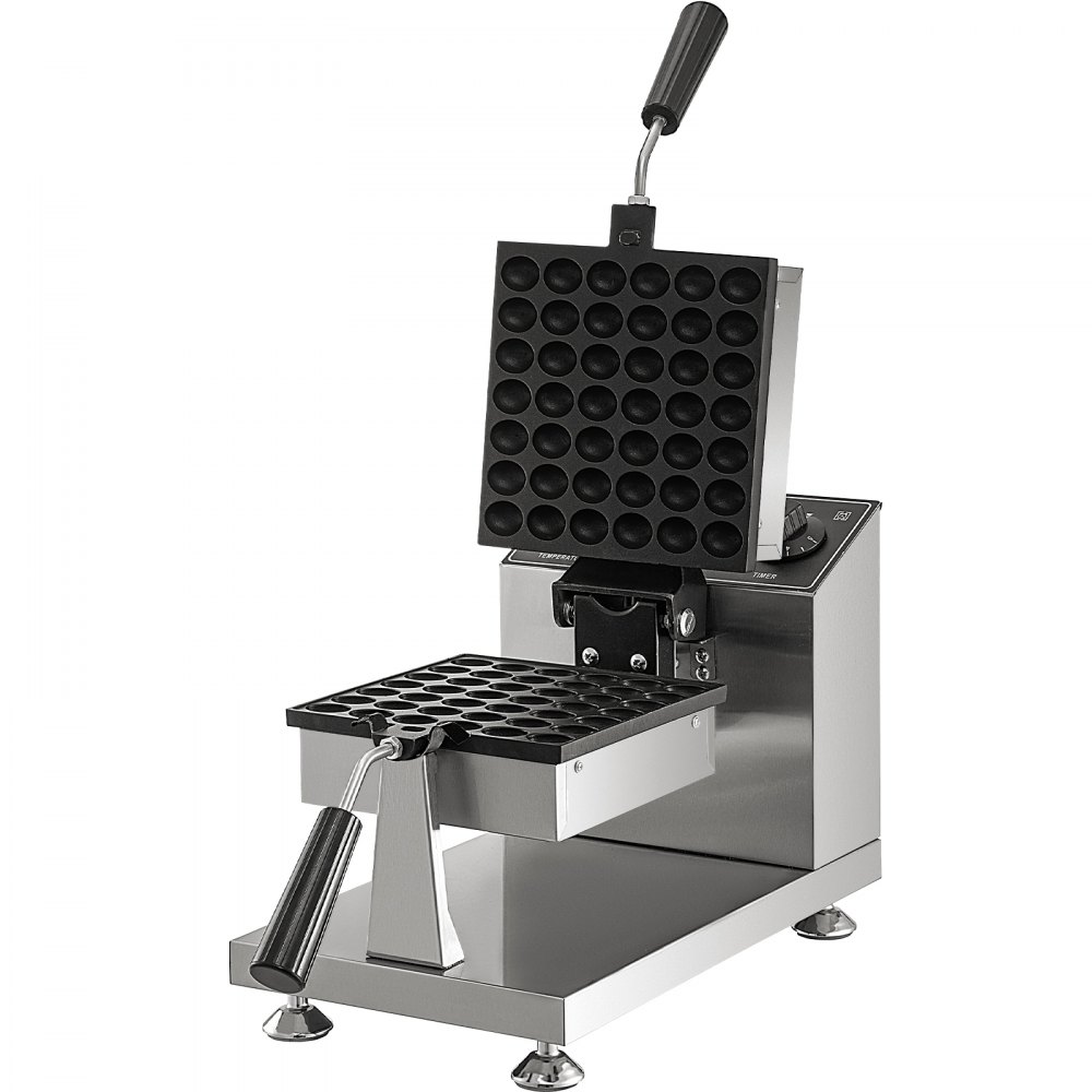 VEVOR Commercial Bubble Waffle Maker, 8" Square Mould, 1200W Egg Bubble Puff Iron w/ 360°Rotatable 2 Pans & Bent Handles, Stainless Steel Baker w/ Non-Stick Teflon Coating, 50-300℃/122-572℉ Adjustable