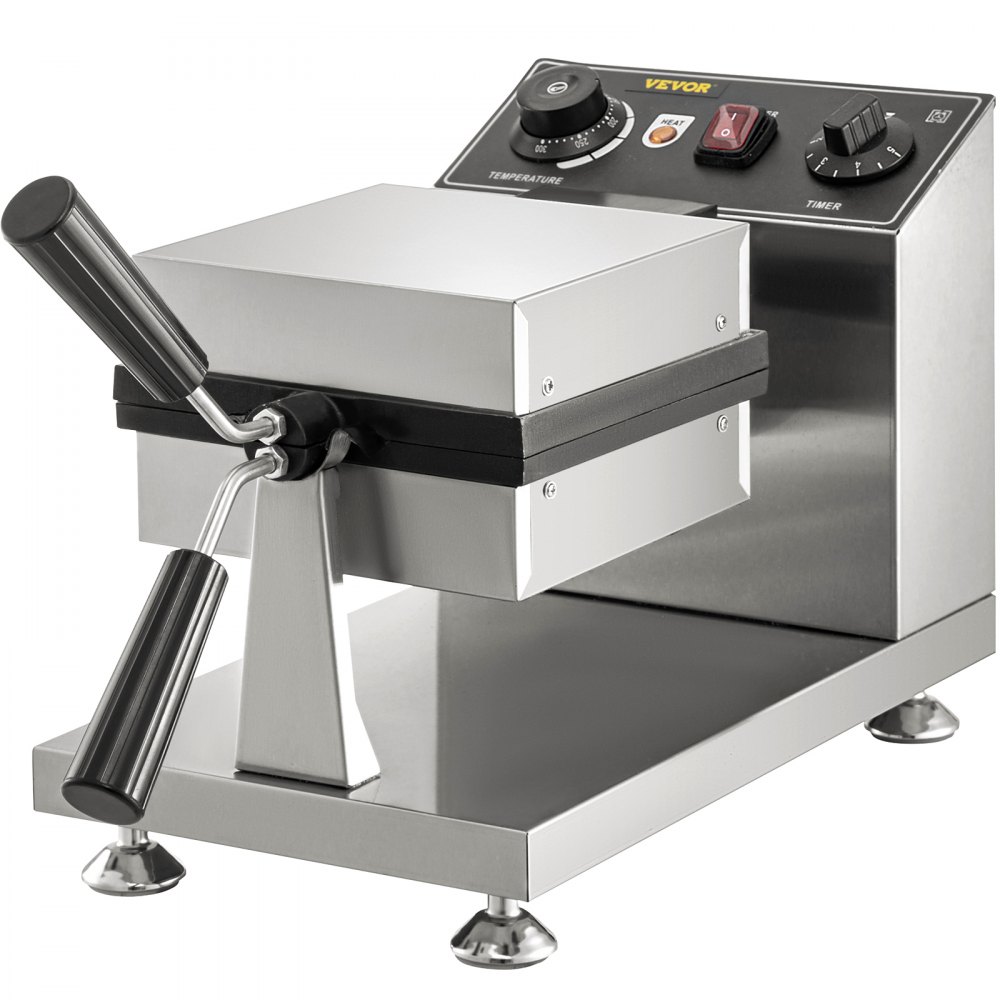 VEVOR Commercial Bubble Waffle Maker, 8" Square Mould, 1200W Egg Bubble Puff Iron w/ 360°Rotatable 2 Pans & Bent Handles, Stainless Steel Baker w/ Non-Stick Teflon Coating, 50-300℃/122-572℉ Adjustable