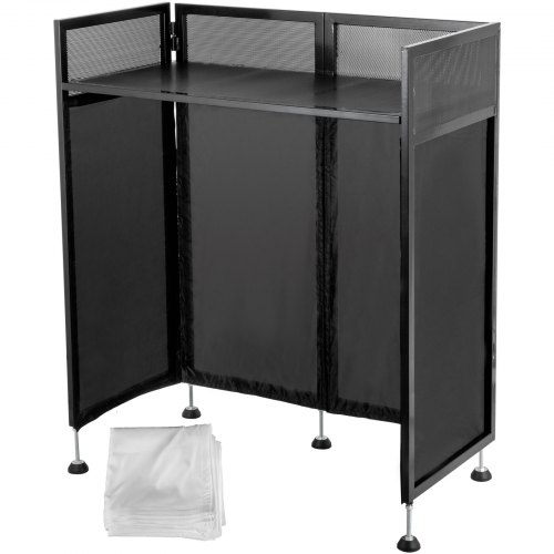 VEVOR DJ Facade Table 20x40x45 Inches, DJ Booth Flat Table Top 20x40 Inch, Adjustable DJ Event Facade with White & Black Scrim, Folding DJ Booth Metal Frame, Foldable Cover Screen