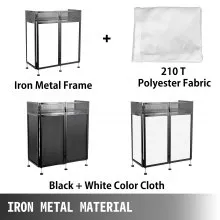 VEVOR DJ Facade Table 20x40x45 Inches, DJ Booth Flat Table Top 20x40 Inch, Adjustable DJ Event Facade with White & Black Scrim, Folding DJ Booth Metal Frame, Foldable Cover Screen