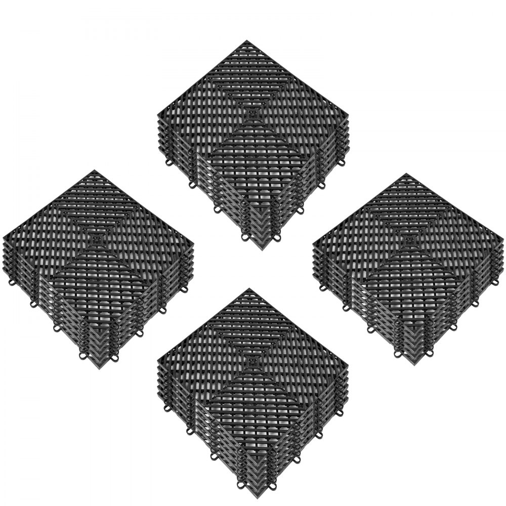 VEVOR Rubber Tiles Interlocking 25 PCS Black, Drainage Tiles 30.5 x 30.5 x 1.2 cm, Deck Tiles, Outdoor Interlocking Tiles, Deck Flooring for Pool Shower Bathroom Deck Patio Garage, Black