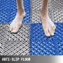 bare feet on wet VEVOR interlocking tiles demonstrating anti-slip floor technology.