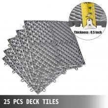 Rubber Tiles Interlocking Garage Floor Tiles 12x12x0.5 Inch 25PCS Deck Tile Gray