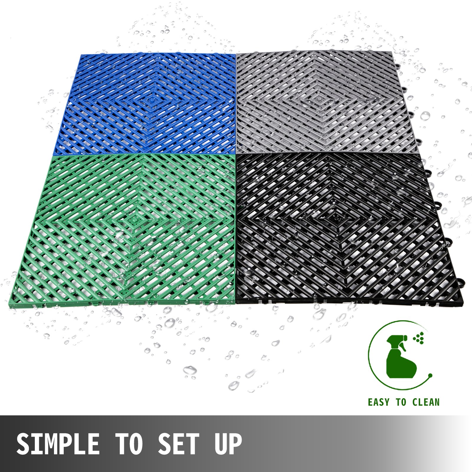 VEVOR Interlocking Garage Floor Tiles 30.5x30.5x1.3 cm Drain Deck Tiles 55PCS