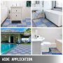 multi-colored VEVOR interlocking tiles in bathroom, poolside, and washroom setups.