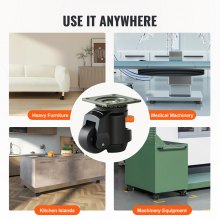 VEVOR Leveling Casters, Set of 19141.6 kg Total Load Capacity, 6.3 cm, Heavy Duty with Upgraded Handle Design, 360 Degree Swivel Caster Wheels, Adjustable Casters with Feet for Workbench, Machine
