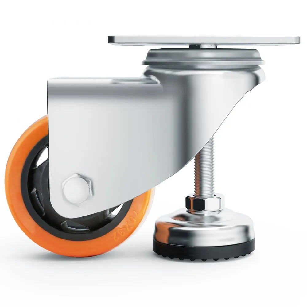 VEVOR leveling casters in silver with orange wheel and adjustable base.