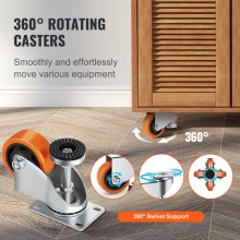 VEVOR Leveling Casters, Set of 4, 328 kg Total Load Capacity, 76.2 mm Diameter, Heavy Duty 360 Degree Swivel Caster Wheels, Adjustable Casters with Feet for Workbench, Machine, Equipment, Furniture