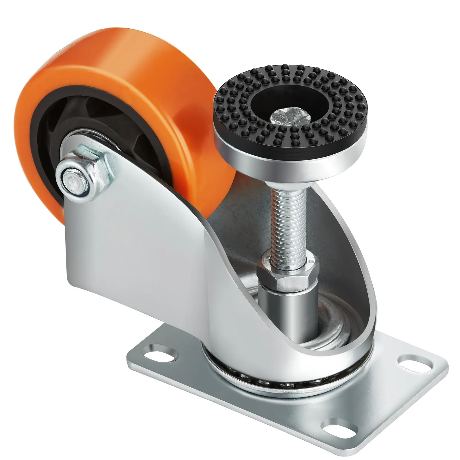 VEVOR leveling casters with orange wheel and adjustable leveling pad.