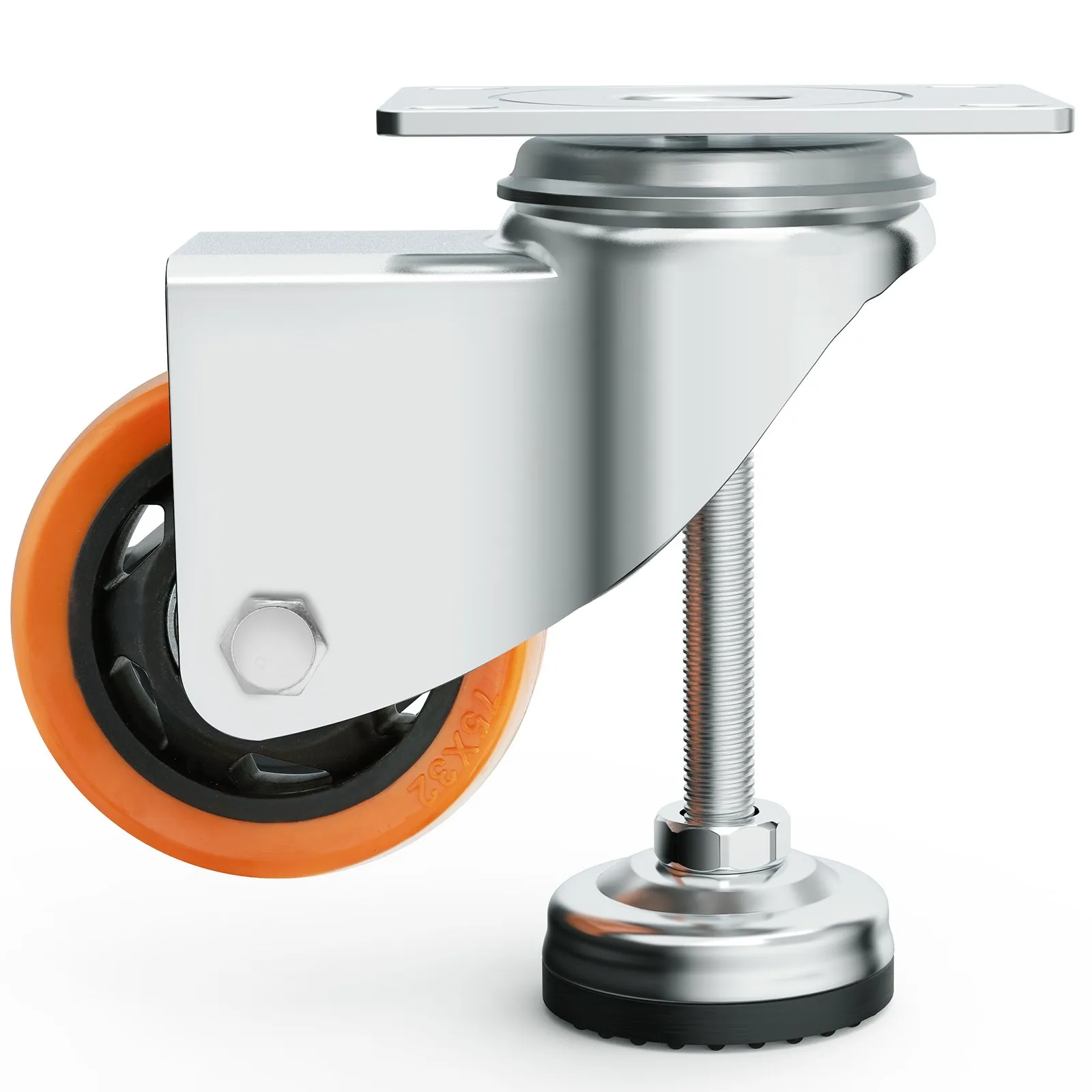 VEVOR leveling casters with orange and black wheel and adjustable threaded foot for stability.