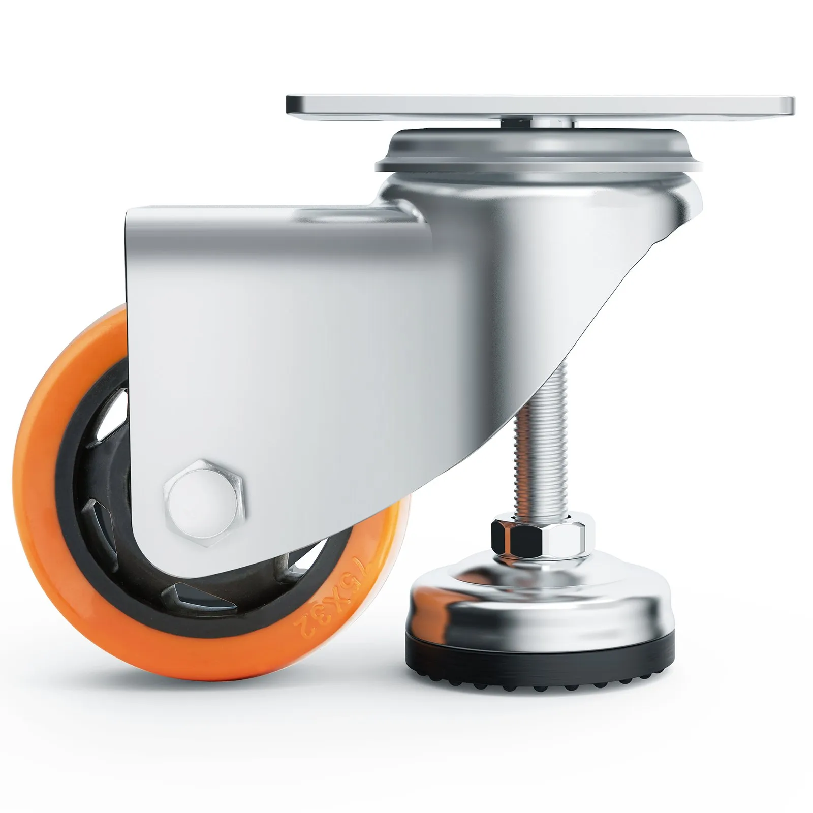 VEVOR leveling casters in silver with orange wheel and adjustable base.