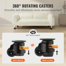 VEVOR Leveling Casters, Set of 4, 500 kg Total Load Capacity, 50.8 mm, Heavy Duty with Upgraded Handle Design, 360 Degree Swivel Caster Wheels, Adjustable Casters with Feet for Workbench, Machine