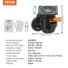 VEVOR Leveling Casters, 4-Pack Heavy Duty 360° Swivel Caster Wheels Hold up to 1100 lbs Load, 2 inches Caster Diameter, Adjustable Casters with Upgraded Handle Design and Feet for Workbench & Machine