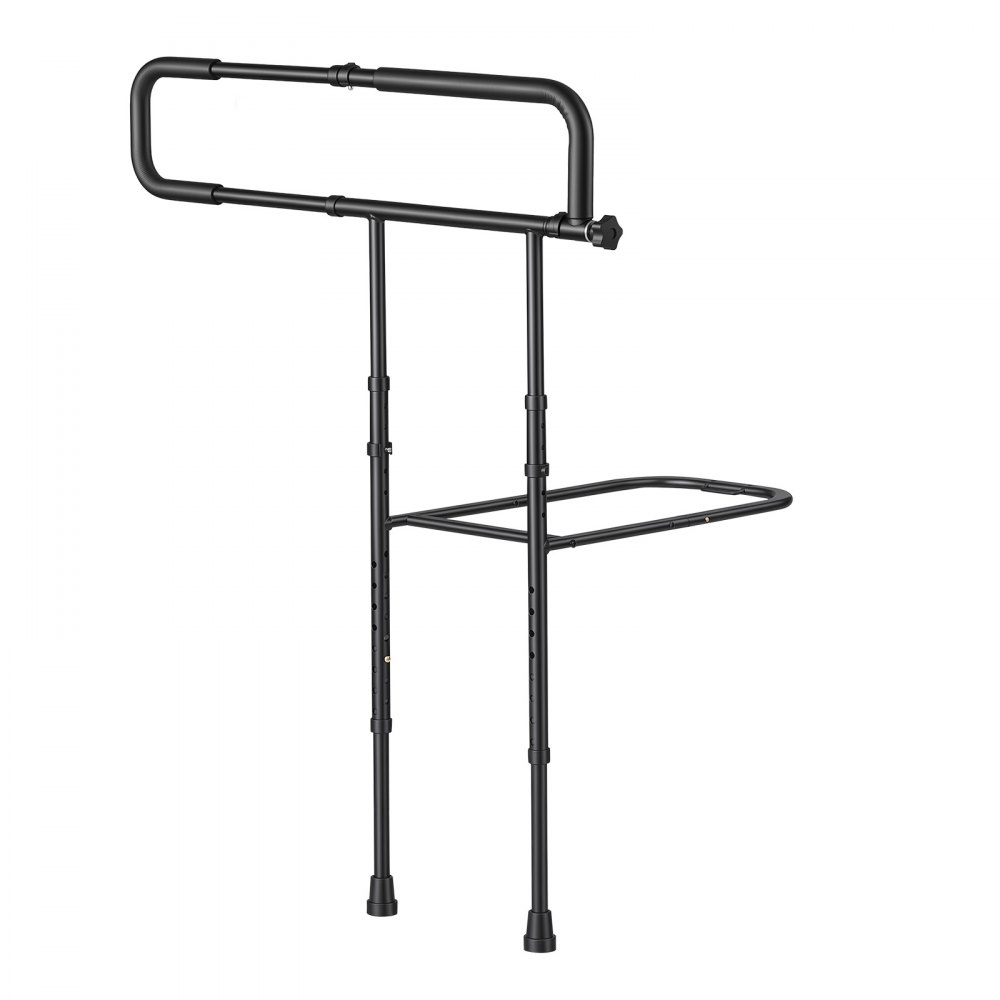 VEVOR Bed Rails for Elderly Adults Folding Bed Side Rail with Floor Support, Length & Height Adjustable, High-Strength Steel Bedside Assist Cane, Fits King Queen Full Twin Bed, 300LBS Strong Capacity