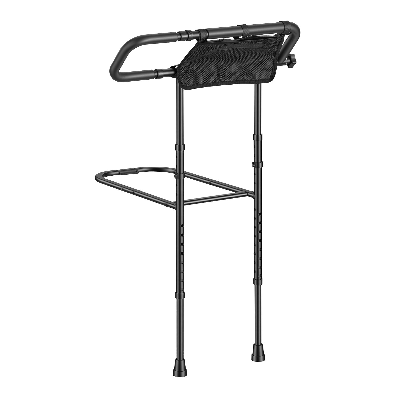 VEVOR Bed Rails for Elderly Adults Folding Bed Side Rail with Floor Support, Length & Height Adjustable, 136kg Strong Capacity, Bedside Assist Cane with Storage Pocket, Fits King Queen Full Twin Bed