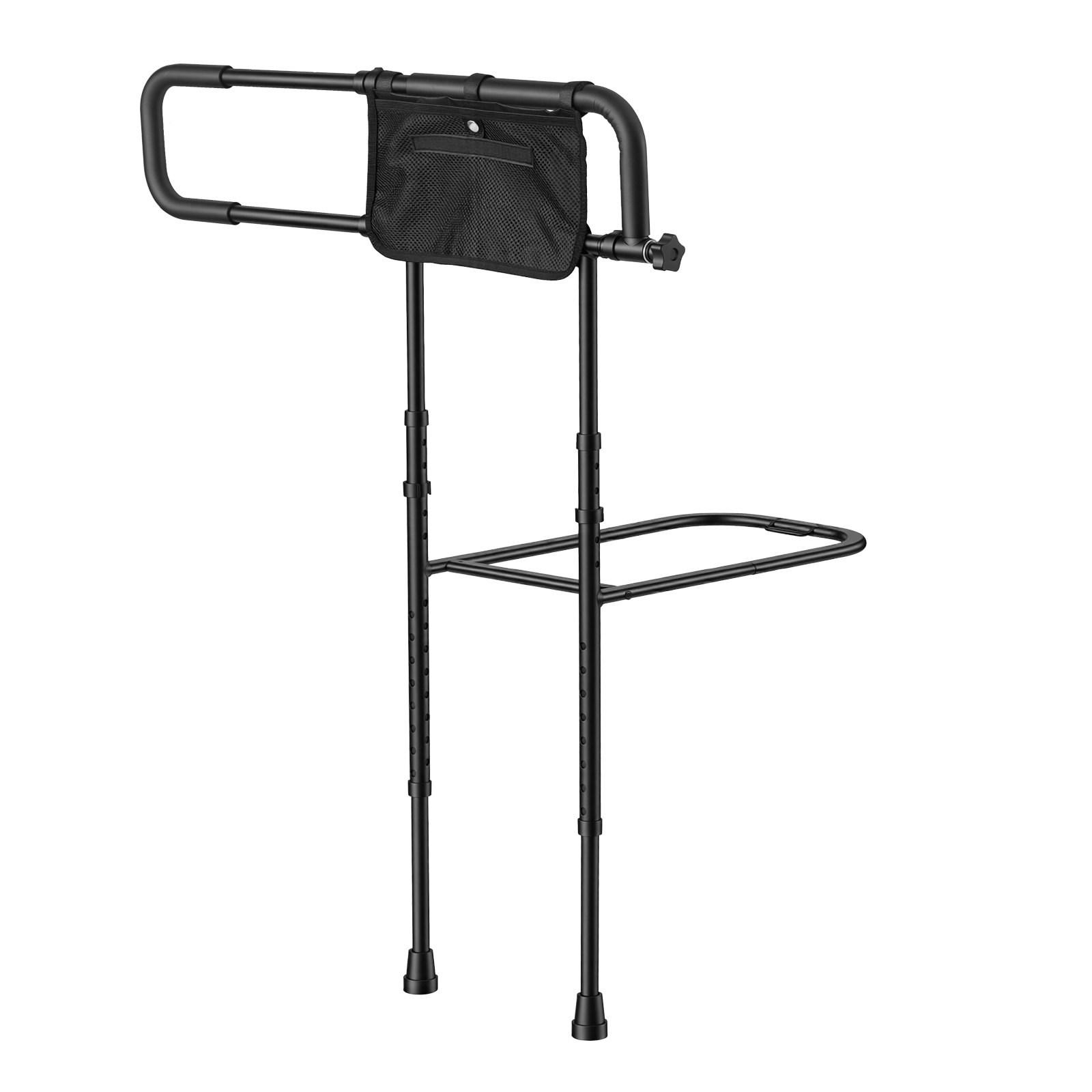 VEVOR Bed Rails for Elderly Adults Folding Bed Side Rail with Floor Support, Length & Height Adjustable, 300LBS Strong Capacity, Bedside Assist Cane with Storage Pocket, Fits King Queen Full Twin Bed