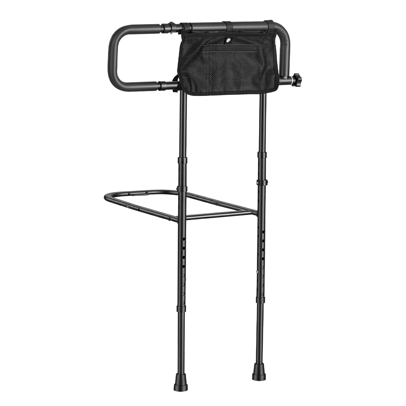 VEVOR Bed Rails for Elderly Adults Folding Bed Side Rail with Floor Support, Length & Height Adjustable, 300LBS Strong Capacity, Bedside Assist Cane with Storage Pocket, Fits King Queen Full Twin Bed